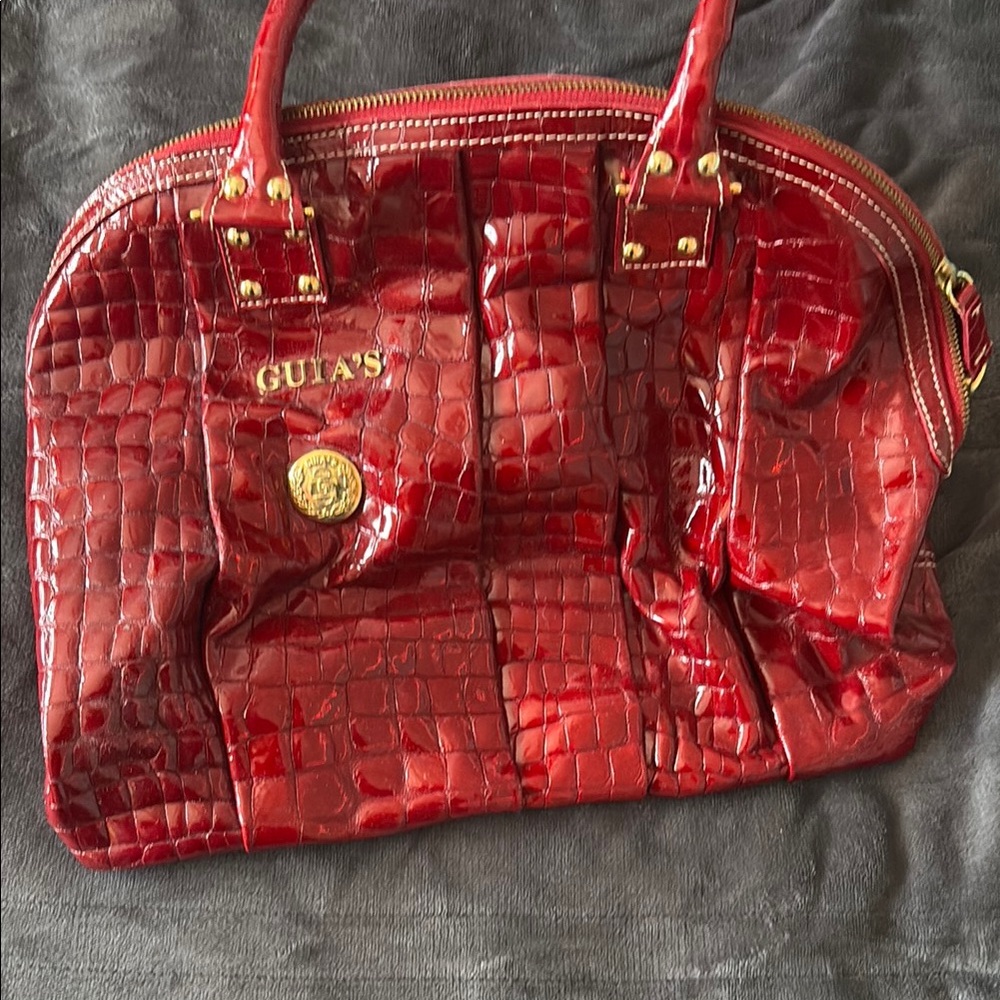 Red Crocodile-Embossed Women's Bag